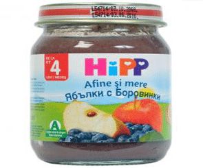 Плодово пюре HIPP 125гр - ябълка и боровинки