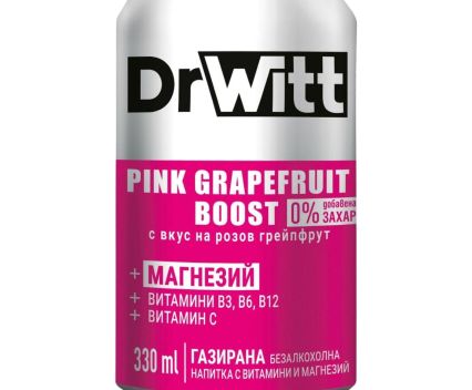 Газирана Напитка DrWitt Boost Витамини и Розов Грейпфрут кен 330 мл