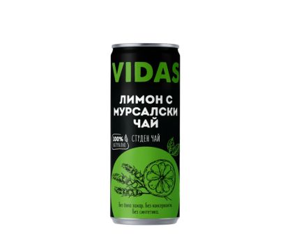 Студен Чай VIdas с Лимон и Мурсалски Чай Без Добавена Захар кен 250 мл