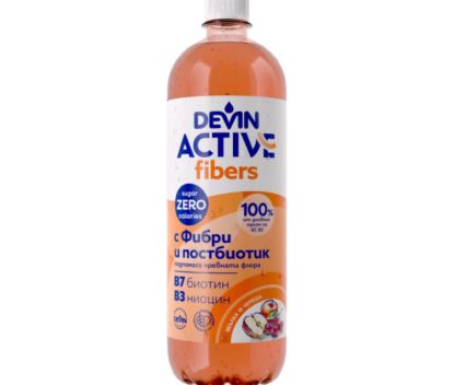 Напитка Devin Active с Фибри и Постбиотик Вкус Ябълка и Череша 750 мл