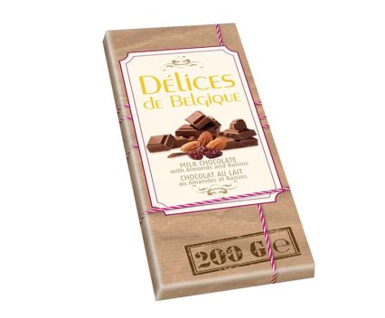 Млечен шоколад с бадеми и стафиди Delices de Belgique 200гр S