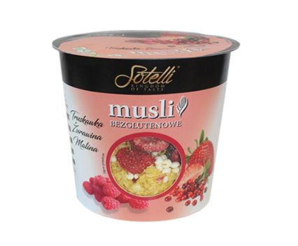 Мюсли без глутен Sotelli с ягода, червена боровинка и малина 60гр