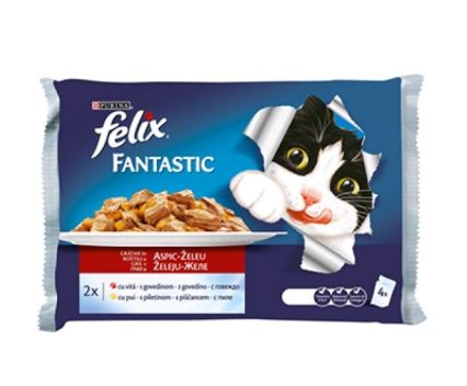 Храна за Котки в Зряла Възраст Felix Fantastic Грил в Желе с Говеждо и Пиле 4 x 85 г