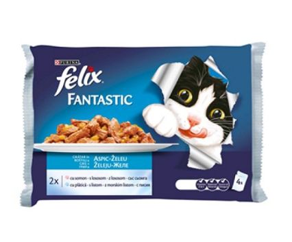 Храна за Котки в Зряла Възраст Felix Fantastic Грил в Желе Сьомга и Писия 4 x 85 г