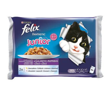 Храна за Малки Котенца Felix Fantastic Грил в Желе Пиле и Сьомга 4 x 85 г