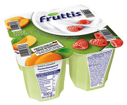 Плодов йогурт Fruttis кайсия и малина 4х125 г