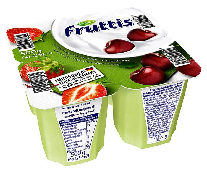 Плодов йогурт Fruttis ягода и череша 4 х 125гр