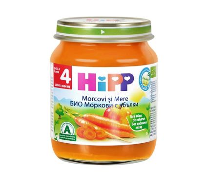 Пюре Hipp Био моркови с ябълка, след 4 месец, 125гр