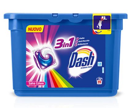 19бр Капсули за цветно пране Dash 3в1 Salva Colore, Италия PR
