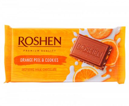 Шоколад Roshen с портокалови кори и бисквити 90г