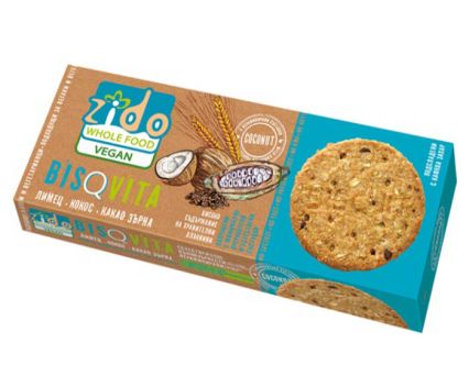 Пълнозърнести Веган бисквити Zido Bisqvita с кокос и какаови зърна и лимец 105 г