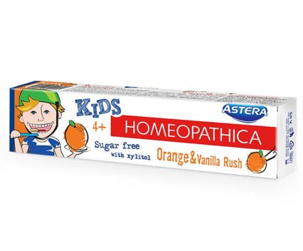 Детска паста за зъби ASTERA KIDS HOMEOPATHICA с вкус на портокал и ванилия