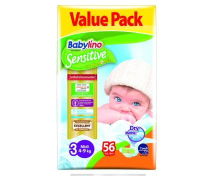 Бебешки Пелени Babylino Sensitive 4-9 кг 56 бр