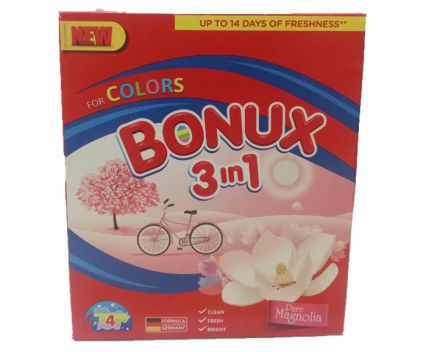 Прах за цветно пране Bonux 3in1 Pure Magnolia 4 пр. 400 г