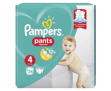 Бебешки памперс гащички Pampers Pants 4 (9-15) 24 броя
