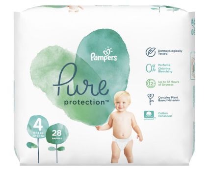 Бебешки Пелени Pampers Pure Protection 4 (9-14 кг) 28 бр