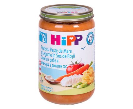 Месно пюре HIPP Био спагети с домати, зеленчуци и риба, след 12 месец, 220 г