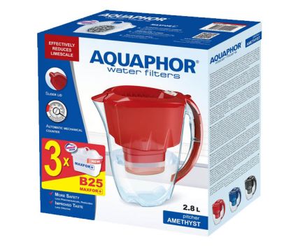 Кана за филтриране на вода Aquaphor Аметист червена + 3 филтъра Maxfor