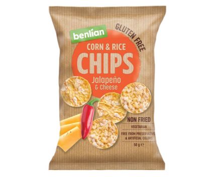 Снакс от царевица и ориз Benlian Chips халапеньо и сирене 50 г