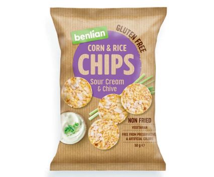 Снакс от царевица и ориз Benlian Chips сметана и див лук 50 г