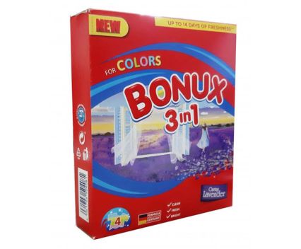Прах за цветно пране Bonux 3in1 Caring Lavender 4 пр. 400 г