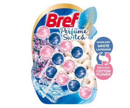Ароматизатор за тоалетна Bref Perfume Switch White Levender & Cotton Flower 3 бр x 50 г