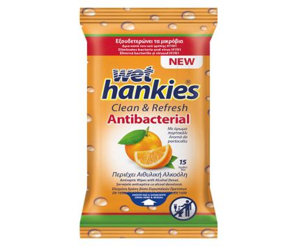 Мокри кърпички Hankies Clean & Refresh Antibacterial Портокал 15 бр