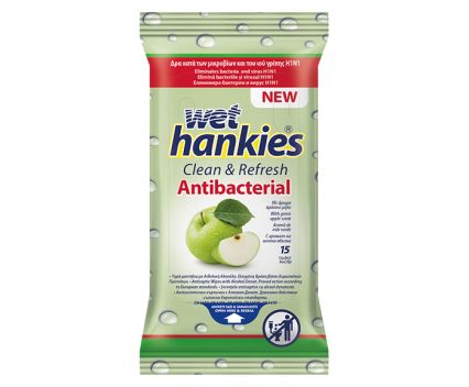 Мокри кърпички Hankies Clean & Refresh Antibacterial Ябълка 15 бр