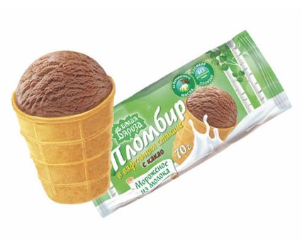 Сладолед Пломбир с какао Белая Бяроза във вафлена кофичка 70 г