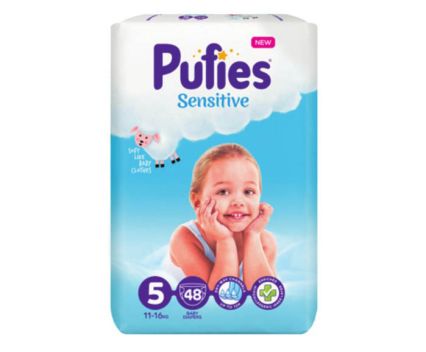 Бебешки Пелени Pufies Sensitive 5 (11-16 кг) 48 бр
