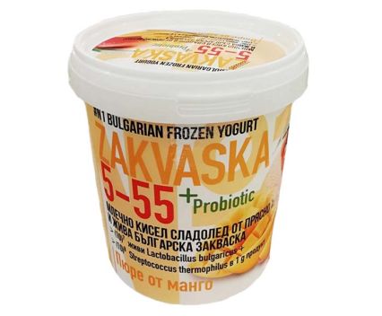 Млечно кисел сладолед от прясно мляко и жива българска закваска Манго Zakvaska 530 г