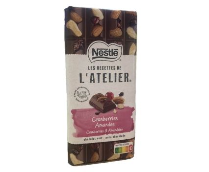 Тъмен шоколад със захаросани червени боровинки и бадеми Nestle L'atelier 170 г