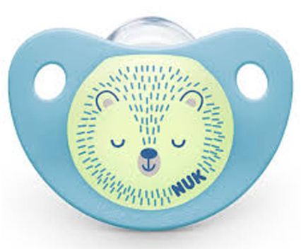 Силиконова залъгалка NUK Светеща + кутийка 0-6 м Синя 1 бр