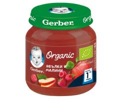 Nestle GERBER Organic Пюре Ябълки и малини, Моето първо пюре 125 г