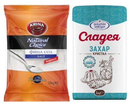 Пакет:  Фина Сол Йодирана Krina 1 кг + Бяла Кристална Захар Сладея 1 кг
