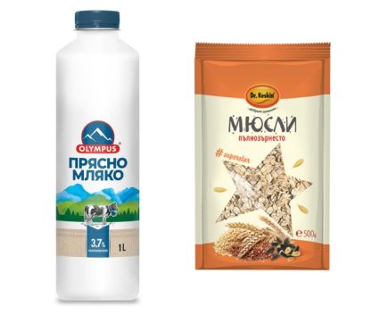 Пакет: Прясно Мляко Olympus 3.7% 1 л + Мюсли Пълнозърнесто Dr Keskin 500 г