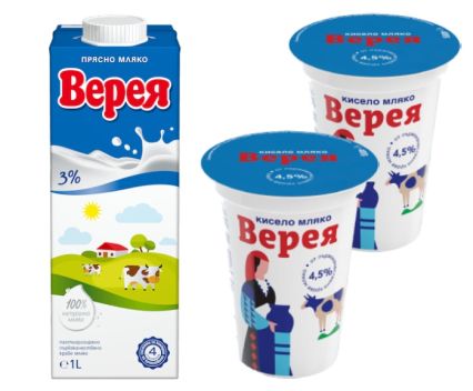 Пакет: Прясно Mляко Верея 3% 1 л + 2 бр Кисело Мляко Верея 4.5% 400 г