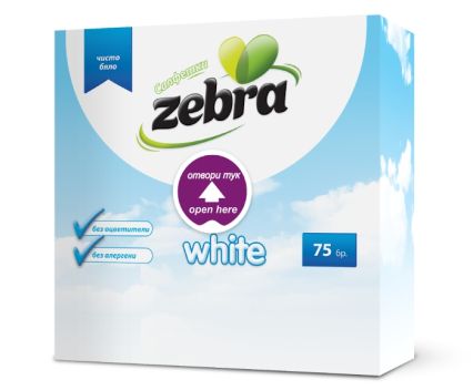 Салфетки Zebra White 33x33 см 1 пл 75 бр