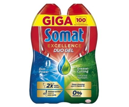 Гел за Съдомиялна Somat Excellence Duo Gel 100 изм 2 x 900 мл