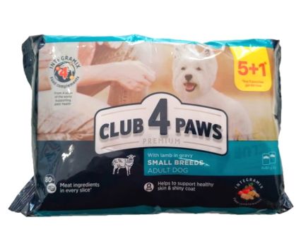 Пауч за Дребни Породи Кучета Club 4 Paws Агне в Грейви Сос 5 + 1, 480 г
