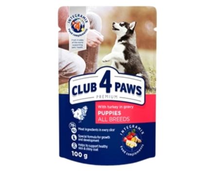 Пауч за Малки Кученца Club 4 Paws Пуйка в Сос 100 г