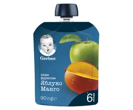 Закуска Nestle Gerber Ябълка и Манго, от 6-ия месец, 90 г