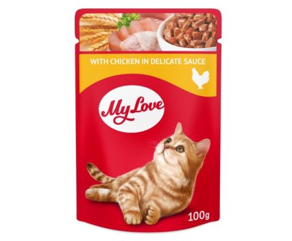Храна за Котки Мяу (My Love) Cat Adult Pouch Пилешко в Деликатен Сос 100 г