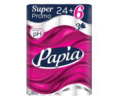 Тоалетна хартия Papia 3 пл 24 + 6 бр