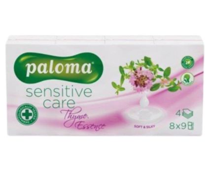Носни Кърпички Paloma Sensitive Care Четирипластови Мащерка 8 х 9 бр