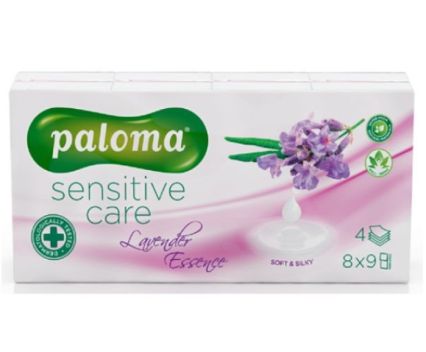 Носни Кърпички Paloma Sensitive Care Четирипластови Лавандула 8 х 9 бр