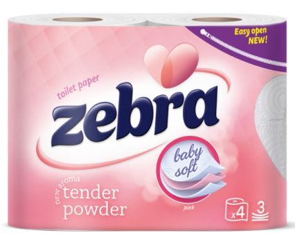Тоалетна Хартия Zebra Pink Tender Powder 3 пл. 4 бр