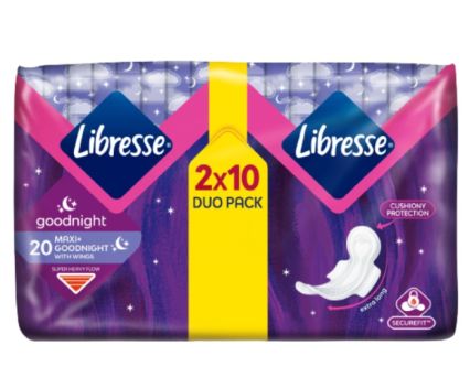 Дамски Превръзки Libresse Goodnight Maxi Plus Duo Pack 20 бр