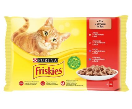Храна за Котки Пауч Пиле, Говеждо, Агнешко, Патица Friskies 4 x 85 г