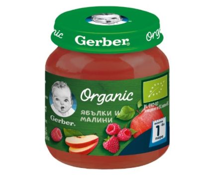 Пюре Nestle Gerber Organic Ябълки и Mалини, Моето Първо Пюре 125 г